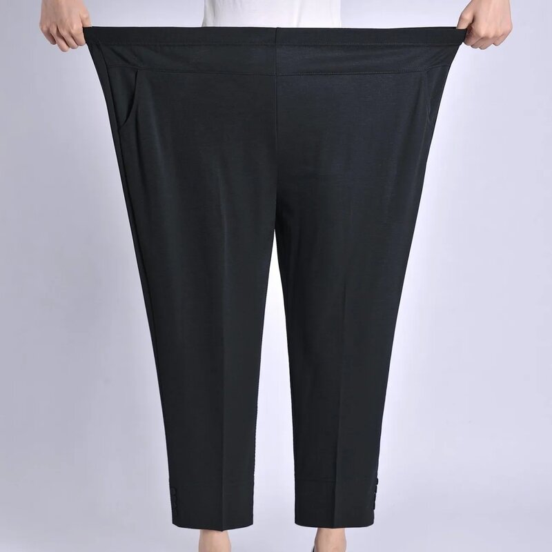 Nowe kobiety w średnim wieku, spodnie na lato, cienkie, elastyczne, luźne spodnie dla matki, codzienne proste spodnie damskie Oversize 7XL 8XL