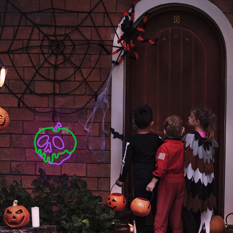 Skull Apple Neon Sign LED Lights USB powered For Kids Room Haunted House Bar Decor Halloween Party Wall Art Logo Decoration