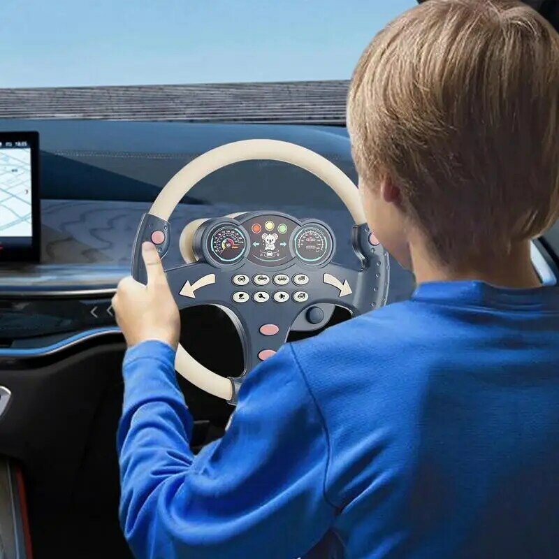 Portable Educational Steering Wheel Toy Music-Enabled Fake Steering Wheel Pretend Play Steering Wheel Rechargeable Learning