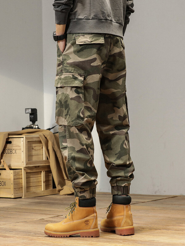ฤดูใบไม้ผลิฤดูร้อน Camouflage กางเกงผู้ชายกระเป๋า Workwear Baggy Joggers ทหารผ้าฝ้ายลำลองยุทธวิธีกางเกง