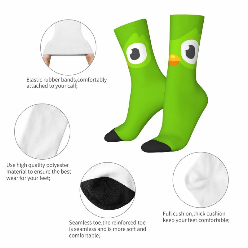 Chaussettes de basket-ball rétro Duolingo Face Cartoon, chaussettes à tube moyen en polyester, unisexe