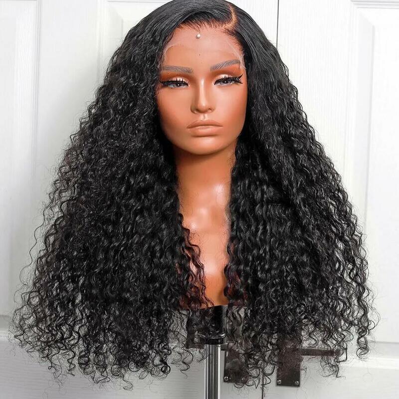 Мягкий бесклеевой парик плотностью 180, Длинный натуральный черный кудрявый парик с кружевами спереди для женщин, предварительно выщипанный, термостойкий, повседневный