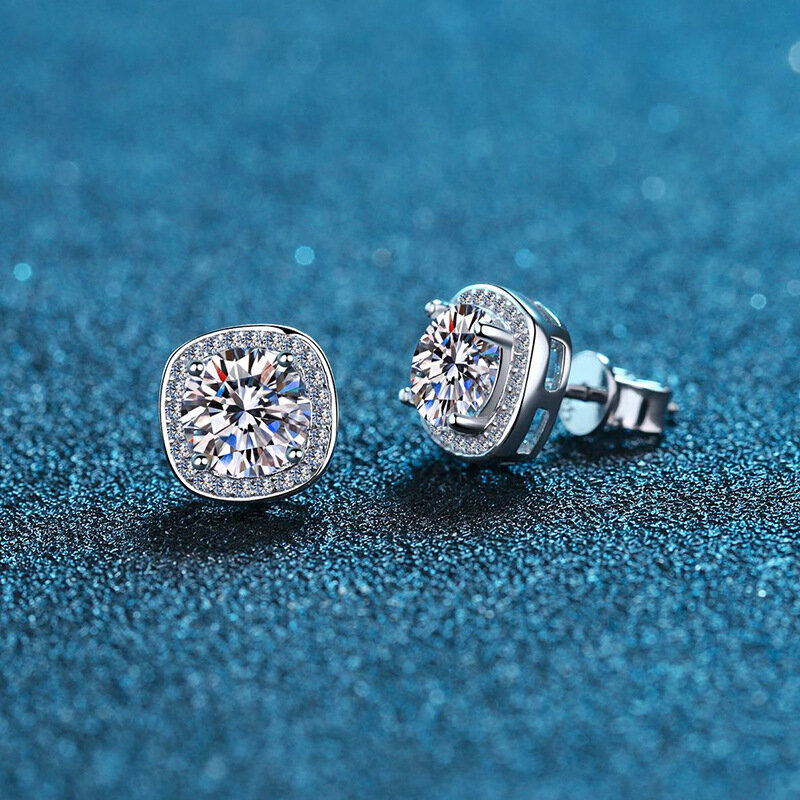 JECIRCON Women Earrings 925 Sterling Silver Stud Earrings Classic Micro-set Princess Bag Moissanite Earrings 1ct Wedding Jewelry