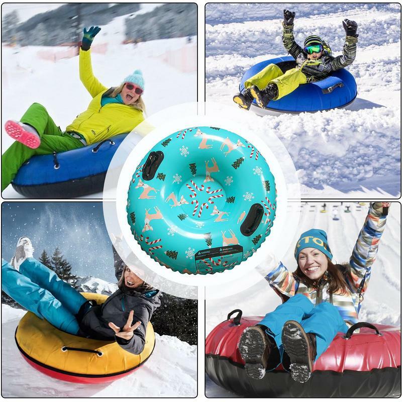 Tubos de nieve para trineo, tubo de trineo de nieve resistente con 2 asas, trineo de nieve plegable, juguetes de invierno al aire libre para niños, adultos, familia