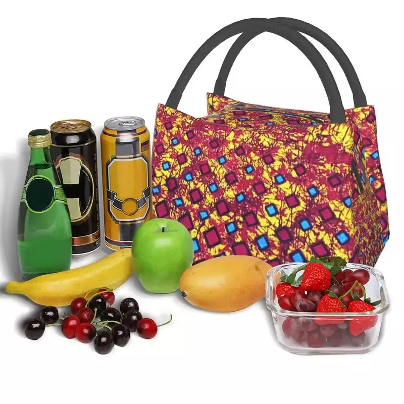 African Ankara Digital Print Insulated Lunch Bag Women Africa Ethnic Tribal Lunch Container for Outdoor Picnic Meal Food Box