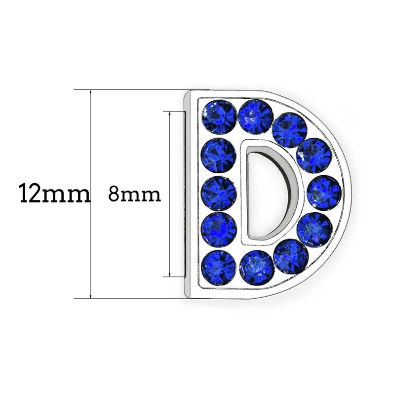 A-Z 8mm Dark Blue Rhinestone Slide Letters Charms For Bracelet Jewelry Making Women Fit DIY Wristband Pet Collar Keychain Gift