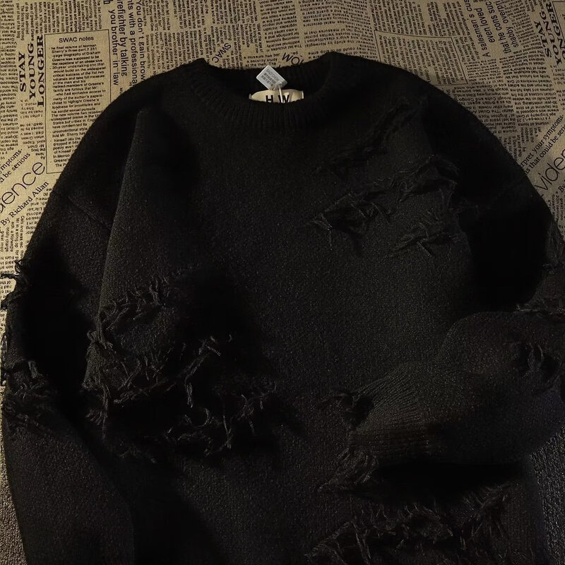 男性と女性のための長袖のフリンジセーター,大きくて用途の広い,レトロなストリートウェア,穴,新しい秋,2022