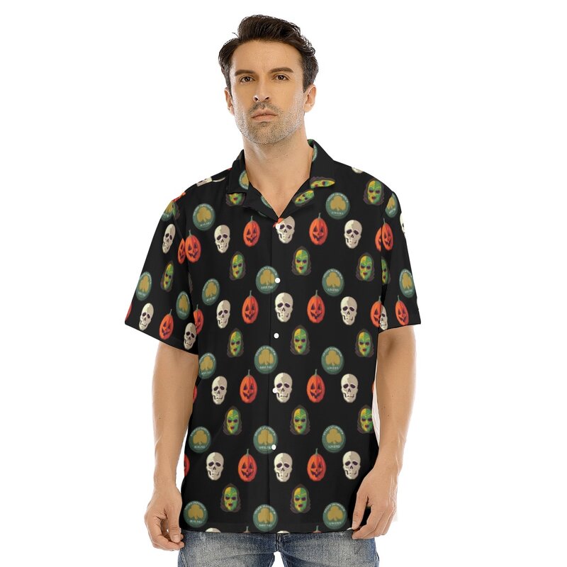하와이안 남성 반팔 셔츠, 공포 살인범 쿠바 셔츠, 3D 프린트, 여름 휴가 단추, 남녀공용 상의