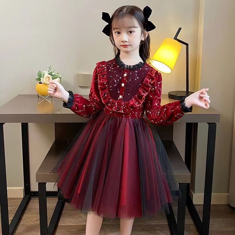 Осень-зима 2024, новая коллекция, детское официальное платье в стиле "Лолита", стильное платье принцессы с длинными рукавами для выступлений