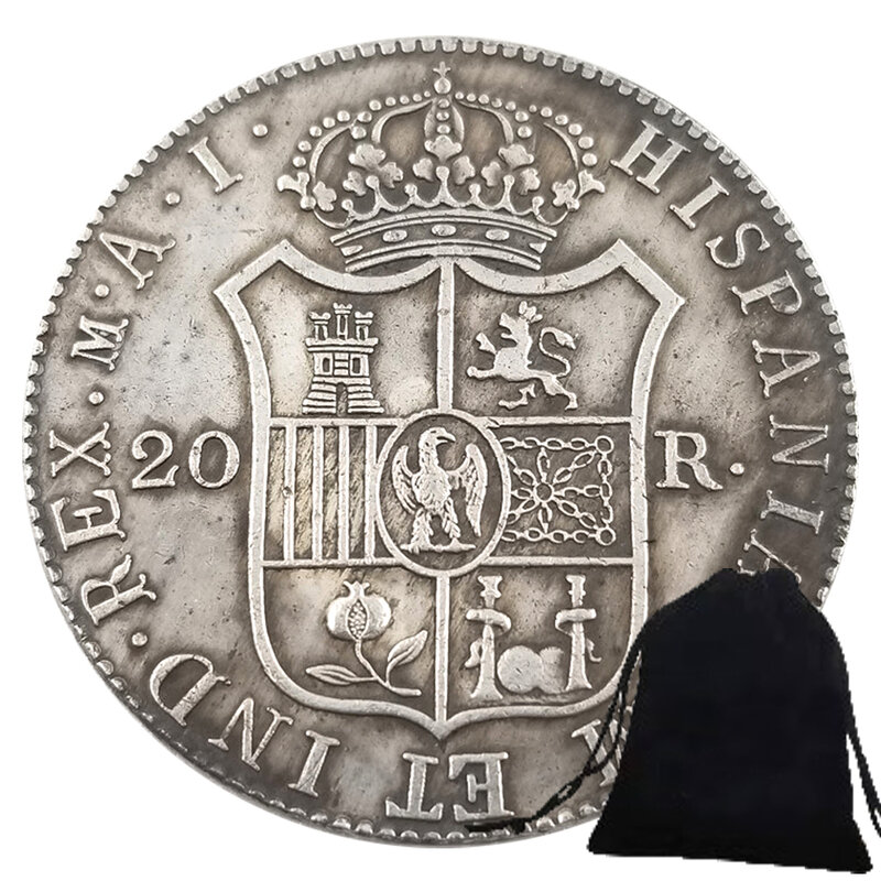 Monedas de lujo de arte 3D del imperio de España, bolsillo romántico, moneda divertida conmemorativa, moneda de la suerte + bolsa de regalo novedosa, 1809