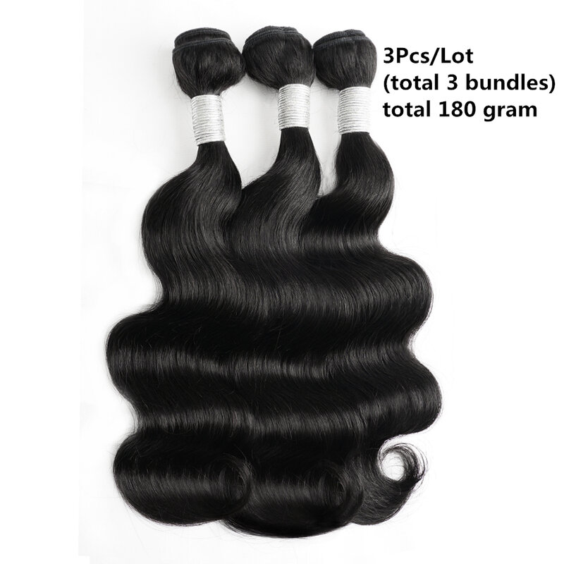 KissHair-Body Wave Pacotes de cabelo humano, Remy Indian Hair Extensions, Double Weft Hair, Cor Preta Natural, 12 a 22 in, 60g por Bundle