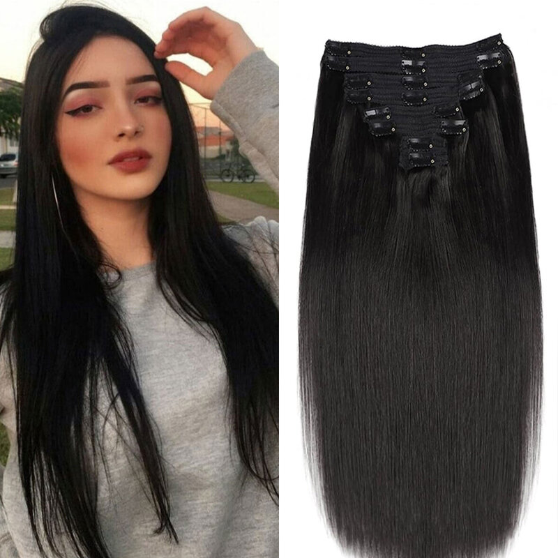 Straight Clip in Hair Extensions Real Human Hair Clip ins Hair Extension for Women Brazilian Remy Natural Clip on Hair Extension
