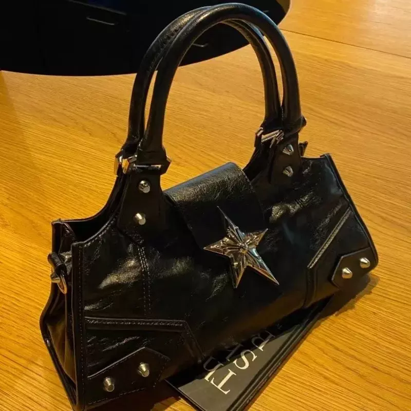 Y2k Gothic Star Girl schwarze Tasche Frauen Vintage Handtasche Mode Umhängetasche große Kapazität Pu Cross body Goth Geldbörse Punk Einkaufstaschen