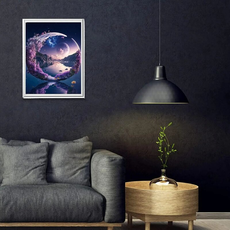 Алмазная 5D картина для взрослых, Набор для творчества с рисунком фиолетовой Луны, полноразмерная вышивка, домашний декор для стен