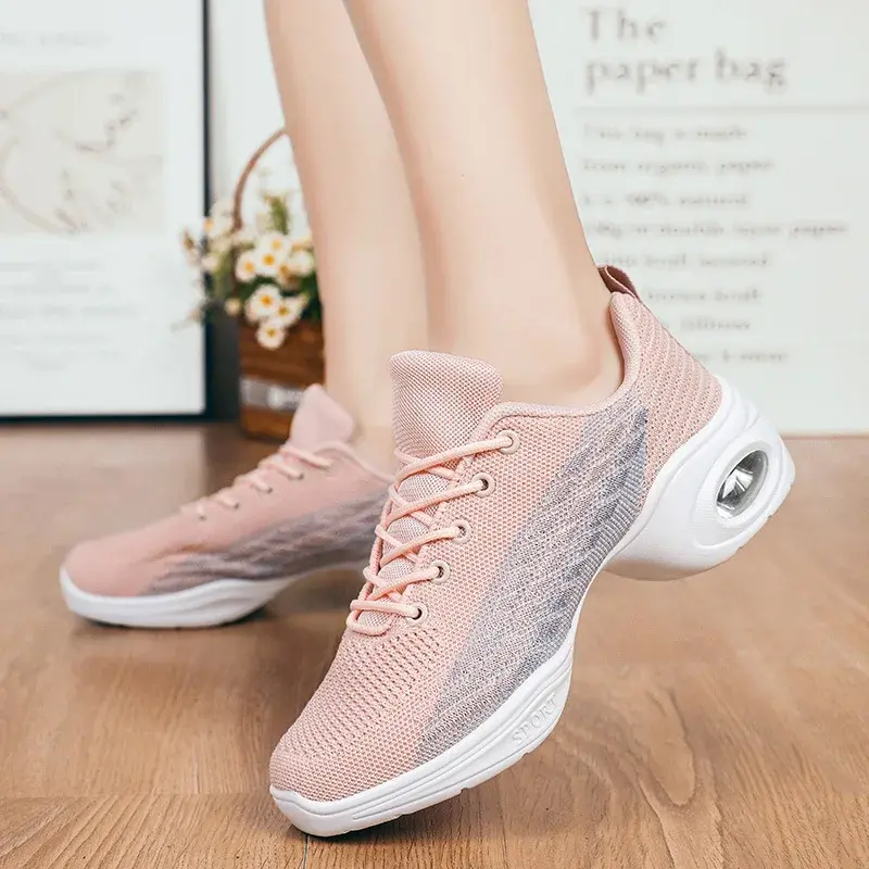 Dance Shoes Woman Ladies Modern Soft Outsole Jazz Sneakers Mesh Breathable Lightweight Female Dancing Fitness Shoes Sport