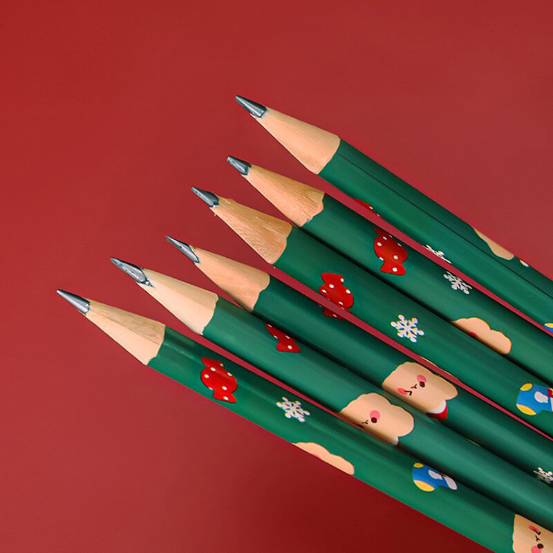 6 szt. Bożonarodzeniowych ołówków studenckich do pisania pisak do szkicowania rysunkowych zestaw drewniany HB z gumowe artykuły papiernicze