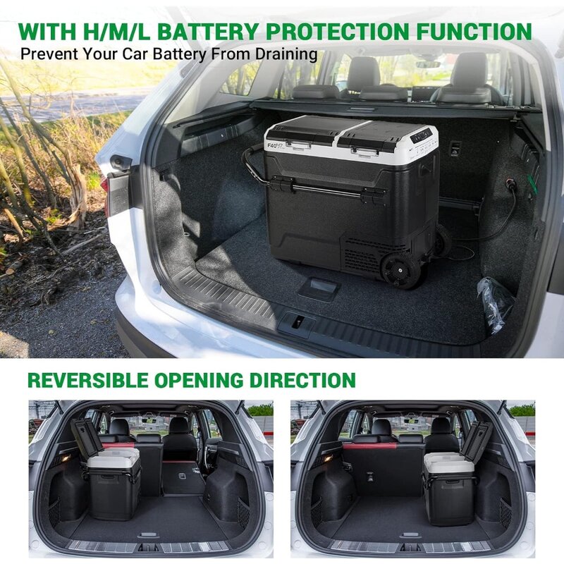 Refrigerador portátil de doble zona para coche, Control de temperatura independiente, 12 voltios