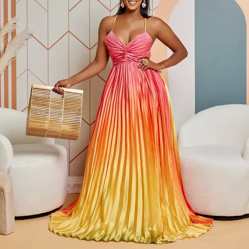 African Wedding Party Dresses for Women Summer African Sexy V-neck Sleeveless Evening Long Maxi Dress Dashiki African Clothing