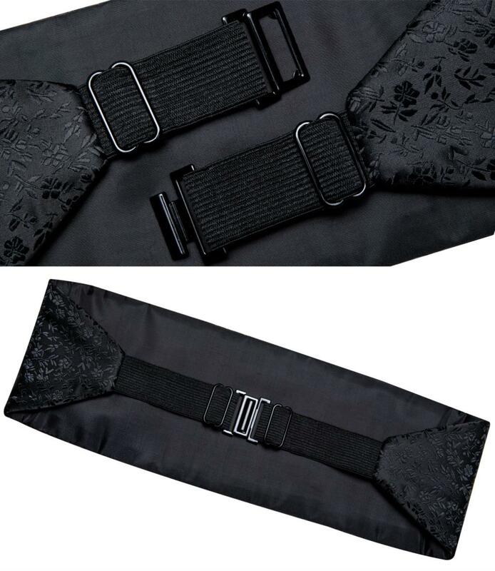 Classic Black Cummerbunds for Men Silk Floral Cummerbund Bow Tie Brooch Pin Set Elastic Wide Tuxedo Waistband Dress Belt