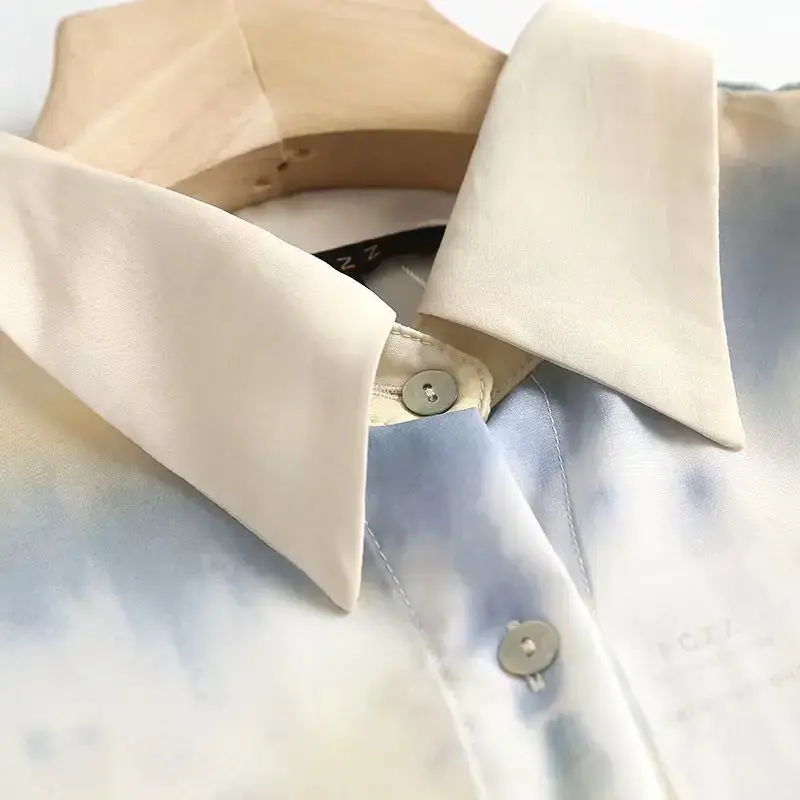 2023 moda Joker luźna wersja wzór rozmazywania długie bluzki eleganckie koszule Retro koszule z długimi rękawami.