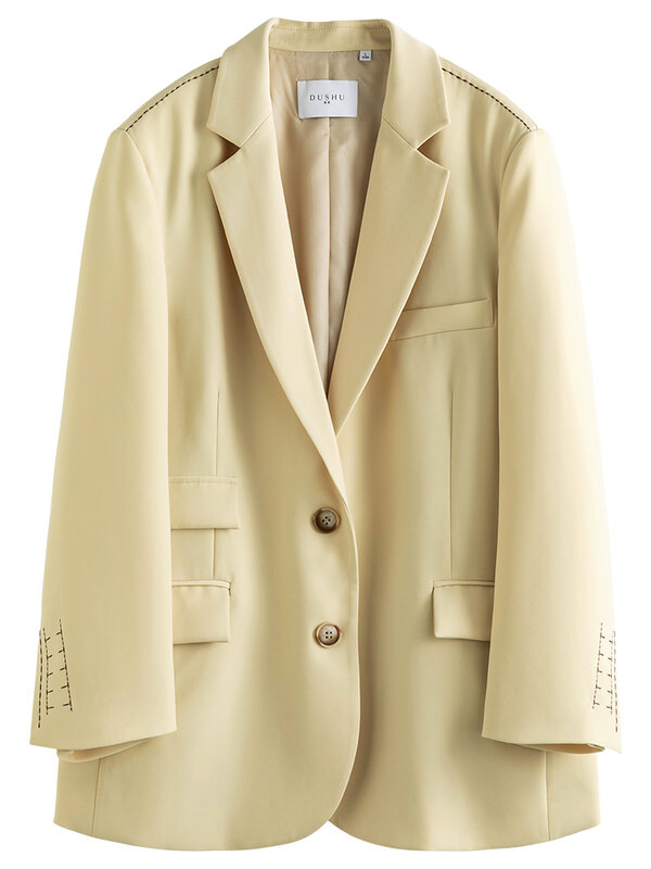 DUSHU-Conjunto de chaqueta y pantalón para mujer, Blazer holgado con cuello vuelto, estilo viajero, para oficina, novedad de otoño