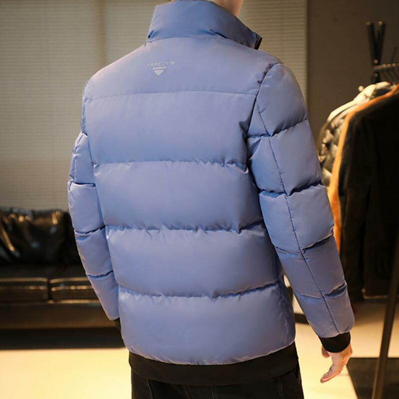 Mantel uniseks musim dingin pria, mantel katun empuk tebal tahan angin hangat dengan kerah berdiri perlindungan leher penutupan ritsleting tahan angin
