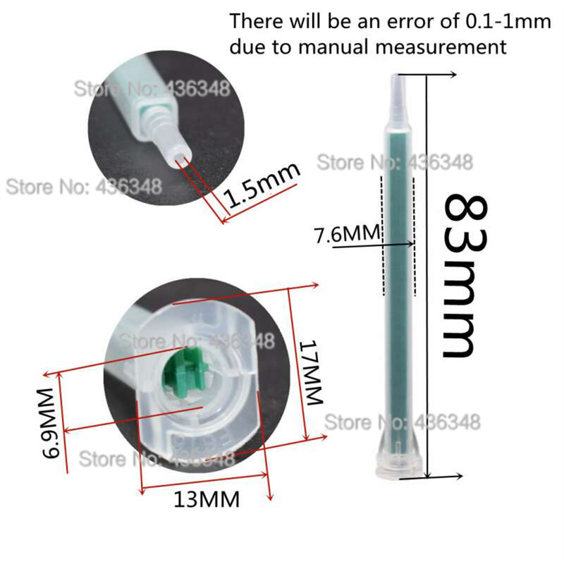 Bicos de mistura de resina epóxi, 1:1 Estático Mixer Tube Dispenser, Acrílico adesivo, AB Glue Mixing Bico, Comprimento 83mm, 50PCs