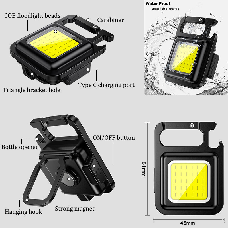 Đèn Pin Mini Sạc Chói COB Móc Khóa USB Sạc Khẩn Cấp Đèn LED Làm Đèn Di Động Ngoài Trời Cắm Trại