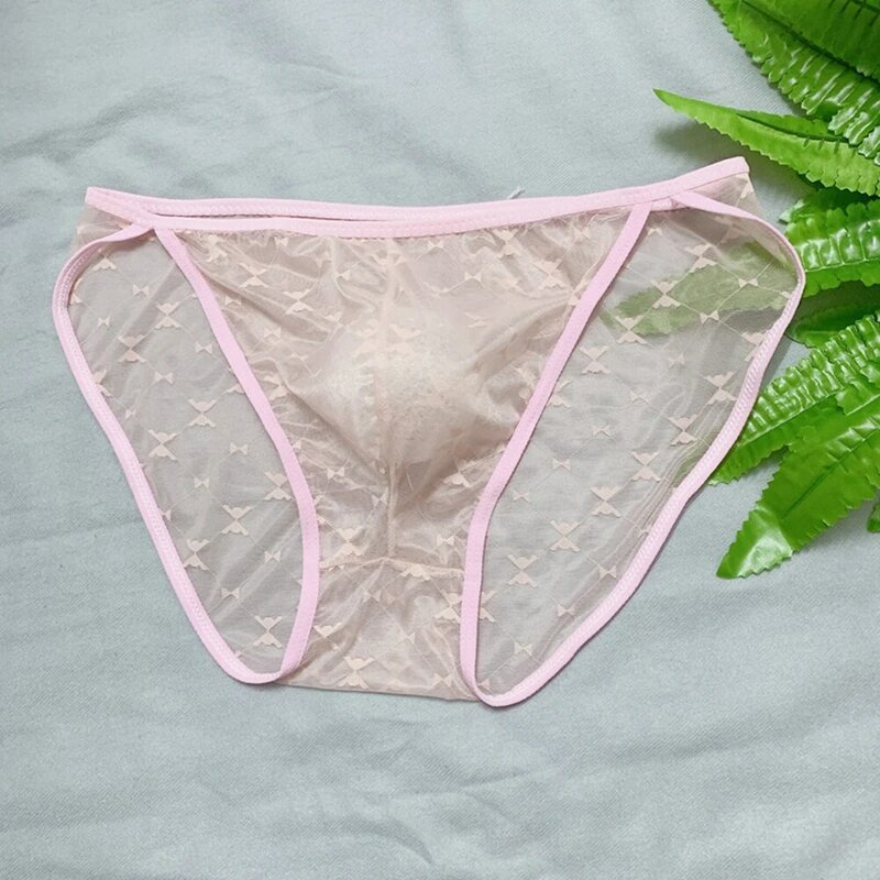 Sexy Mens Transparent Briefs Ice Silk Sheer Pouch G-Strings Bikini Gay Imitates Lingerie Thongs Lingerie Underwear Underpants
