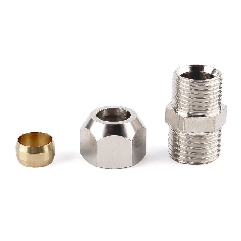 Nickel-plated Copper Ferrule Male Thread Threaded Straight Joint M5 Copper Pipe Oil Pipe Steel Pipe Clamp PC8-02 6-01-03 points