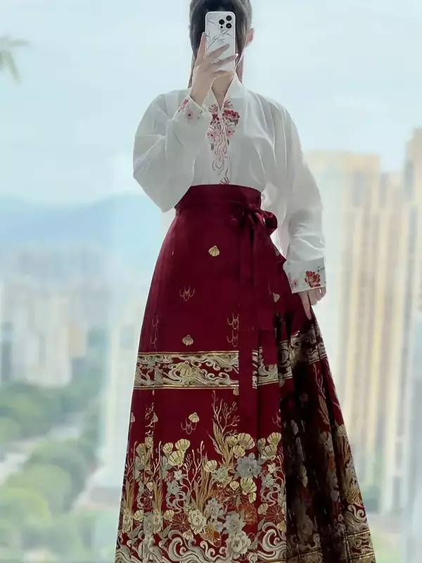Ensemble jupe visage de cheval Hanfu traditionnel chinois, glamamianqun, jupe courte, haut brodé, ensemble 2 pièces, 2023