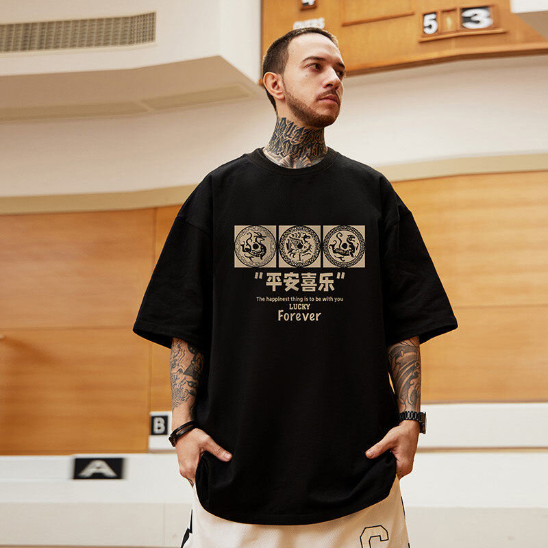 New Lucky Dragon Print T Shirts Men Streetwear Clothes Oversized Summer T-Shirts Hombre Hip Hop Fashion Cotton Y2K Tee Tops