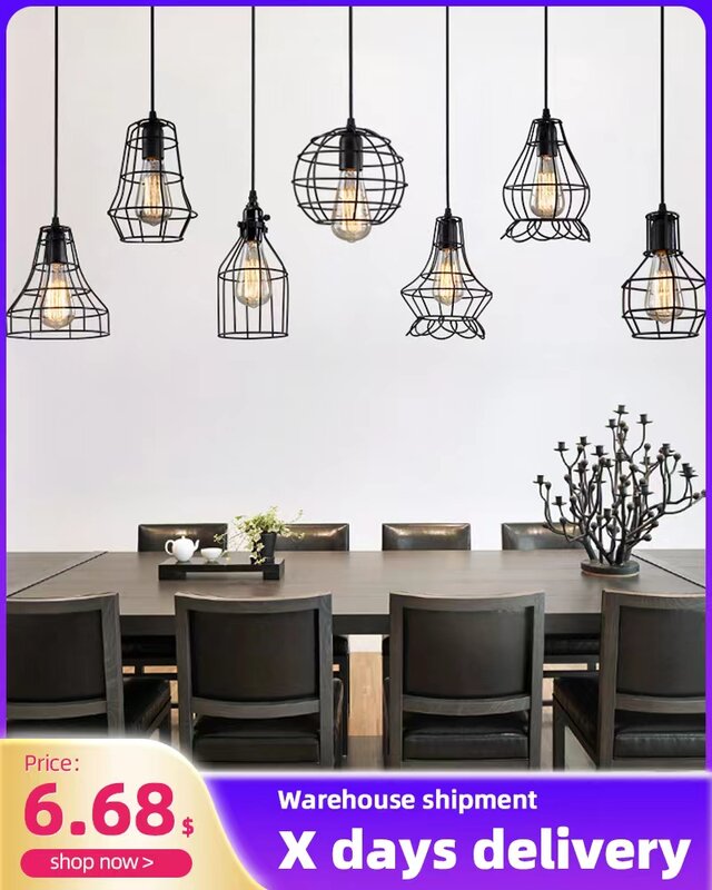 Luz colgante de jaula decorativa Vintage, lámpara colgante Industrial para restaurante, accesorios de iluminación para Loft, barra de cocina, luces de Arte de hierro E27