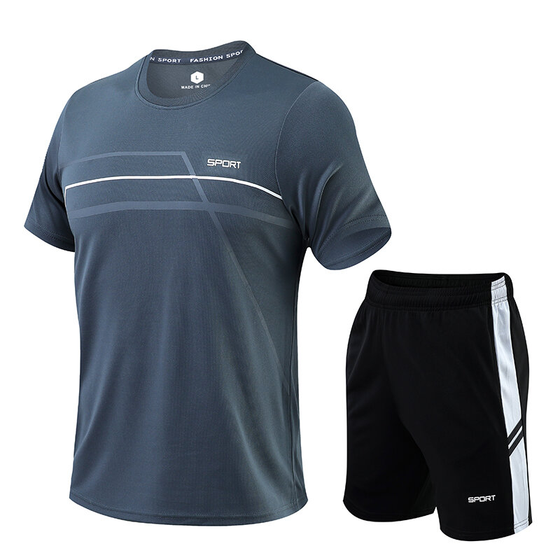 Męski strój sportowy Letnie zestawy fitness Koszulka z krótkim rękawem + spodenki Dres Nowy męski szybkoschnący dres do biegania