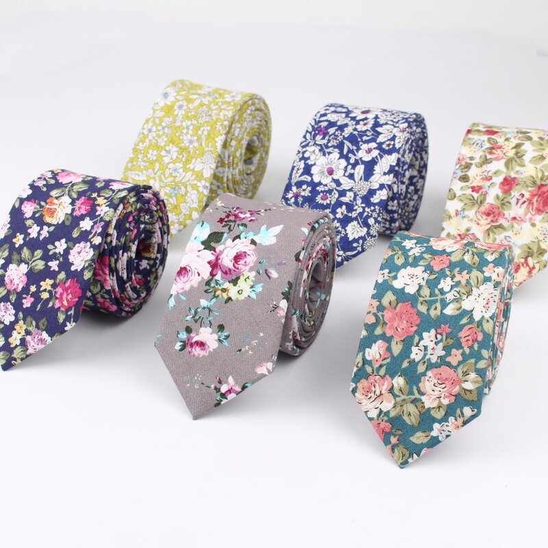 6cm Cotton Tie Flower Paisley Printed Floral Skinny Neck Ties Slim Tie for Wedding Party Tie for Men Printed Tie Floral Necktie