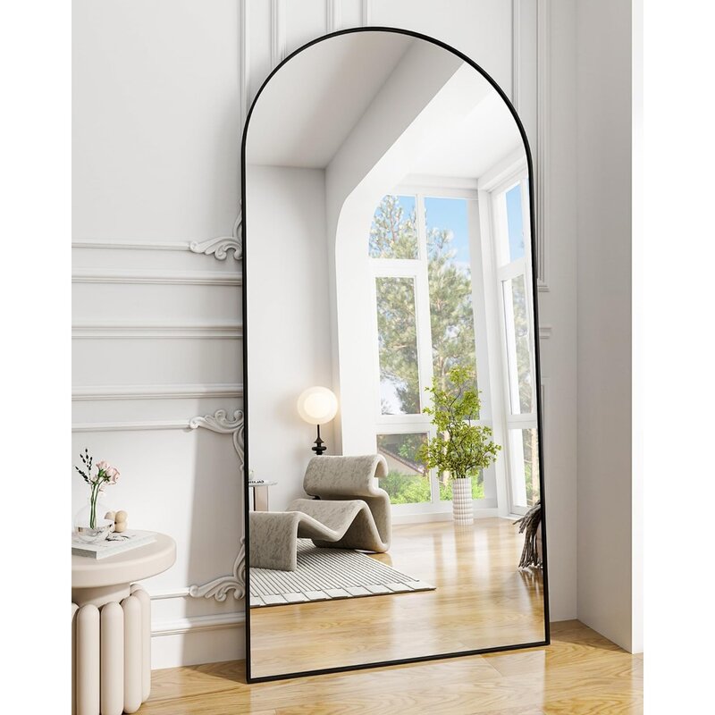 Koonmi-Espejo arqueado de longitud completa, espejo de suelo grande negro con marco de aleación de aluminio, colgante o inclinado de pie, 30 "x 71"