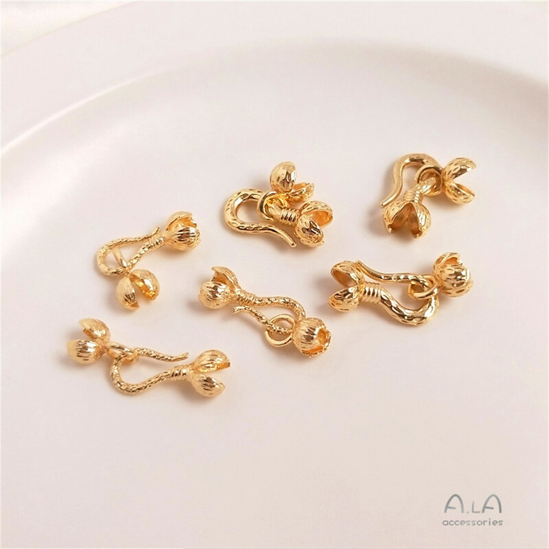 14 Karat Gold umwickelt Blütenknospe Doppel verschluss Angelhaken geformte Verschluss schnalle Verbindung Schnalle DIY Armband Zubehör Material B928