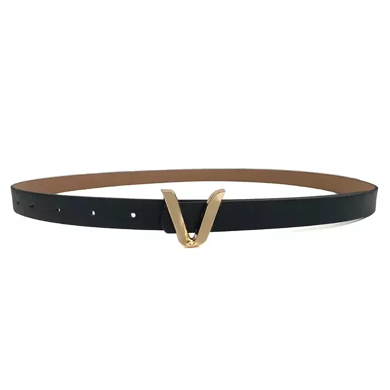 Cinturón fino de cuero PU con letras en forma de V para mujer, decoración de mezclilla a la moda, cinturones de diseñador, nuevo, 2024