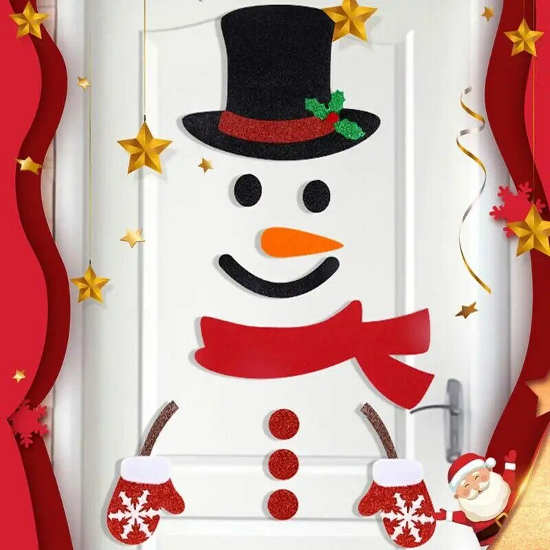Stiker pintu kartun ornamen Natal kain Felt, Aksesori dekorasi xmax stiker pesta musim dingin untuk dekorasi pintu