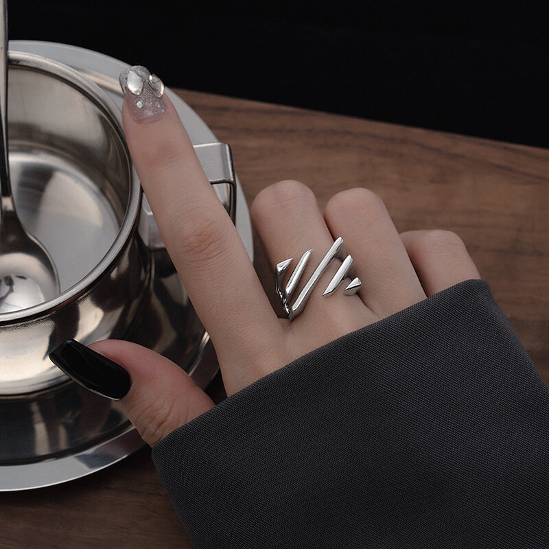 BF CLUB 925 pierścionki dla kobiet modne geometryczne ręcznie robione nieregularne paski pierścionek prezent świąteczny