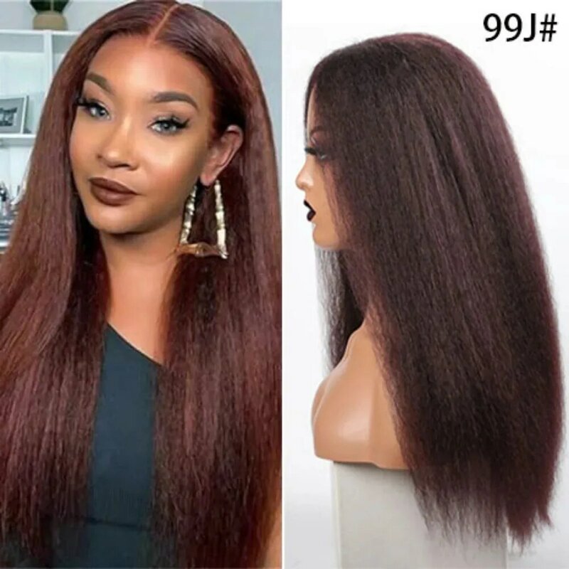 Kinky Straight Natural Hair Wig for Women, Golden Brown, Long Wig, Glueless Wig, Yaki Wig, 24 in, Cheap Wig, 600 on the Grid