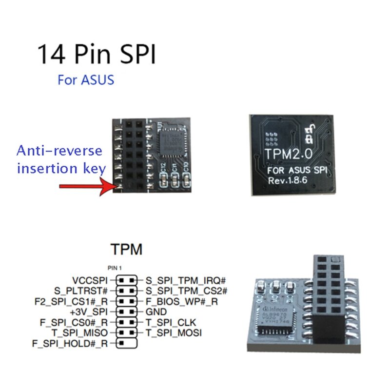 ASUS 마더보드용 TPM 2.0 암호화 보안 모듈, 원격 카드, 14 핀 SPI TPM2.0 보안 모듈