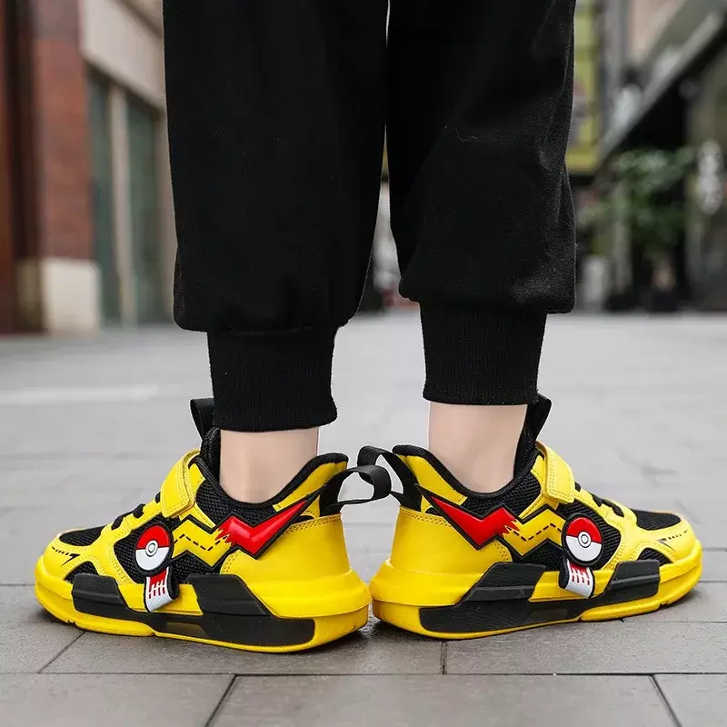 Pikachu sepatu lari anak laki-laki perempuan, sneaker kasual olahraga kartun pelajar pelajar, ringan bersirkulasi
