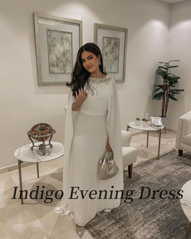 Suknie wieczorowe indygo O dekolt z koralikami do podłogi kobiety proste eleganckie sukienka na formalną imprezę Arabii Saudyjskiej 2024 vestidos para mujer