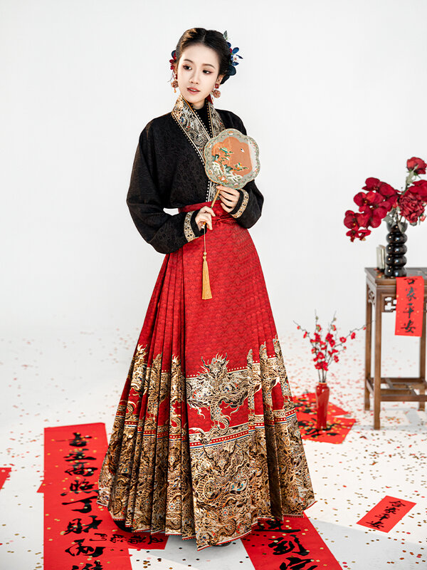 Original Chinese hanfu Woven Gold Horse Face Skirt Female New Chinese Long Dress Guofeng Commuter Ming Hanfu
