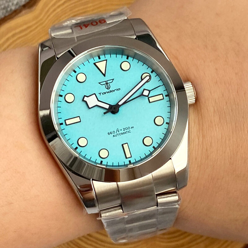 Tandorio นาฬิกาผู้ชายสำหรับดำน้ำระบบอัตโนมัติ, นาฬิกากันน้ำ NH35นาฬิกา20BAR หน้าปัด3D คริสตัลแซฟไฟร์36มม. หรือ39มม. สายรัดข้อมือ316L
