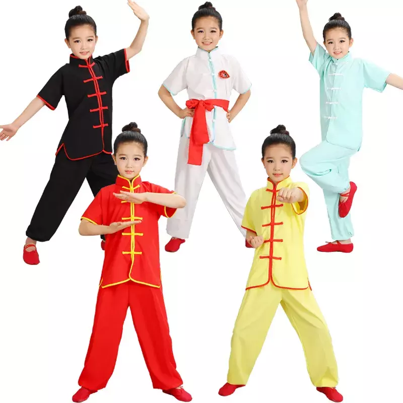 Traje de manga corta para niños, ropa de rendimiento de Kung Fu, Tai Chi, estudiantes, Wushu, nuevo, juvenil