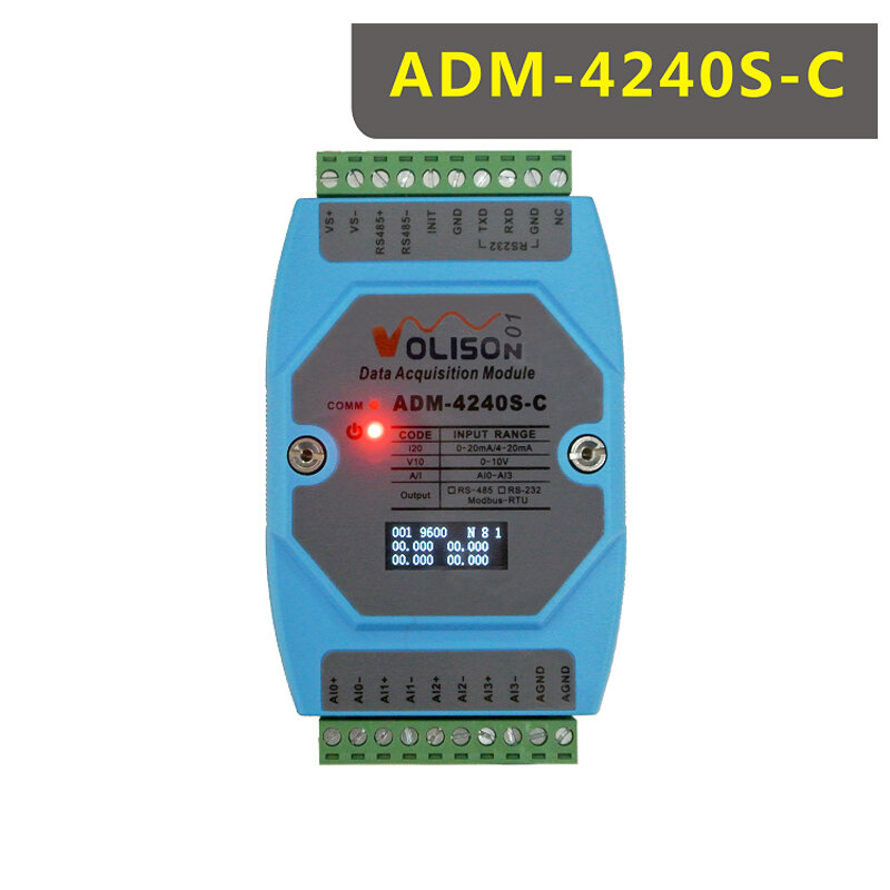 ADM-4240S-C 4-канальный аналоговый модуль сбора данных 4-20 мА 0-10 В от 0-20 мА до 485 Modbus