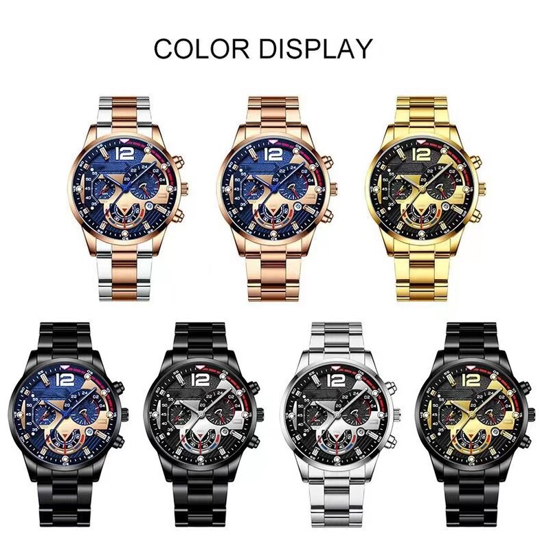 GENEVA New Fashion Watches Men Stainless Steel Top Brand Luxury Sports Chronograph Quartz Watch Men Clock Man Relogio Masculino