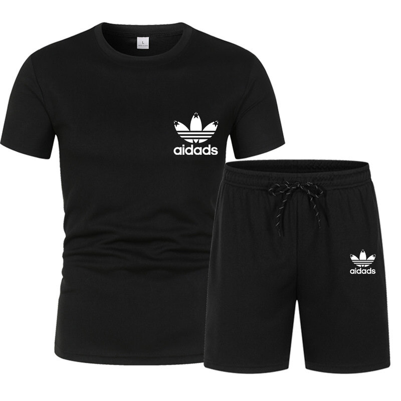 Set pakaian lari lengan pendek + celana pendek pria, setelan pakaian olahraga kasual modis 2024 dengan Jogger set untuk pria musim panas